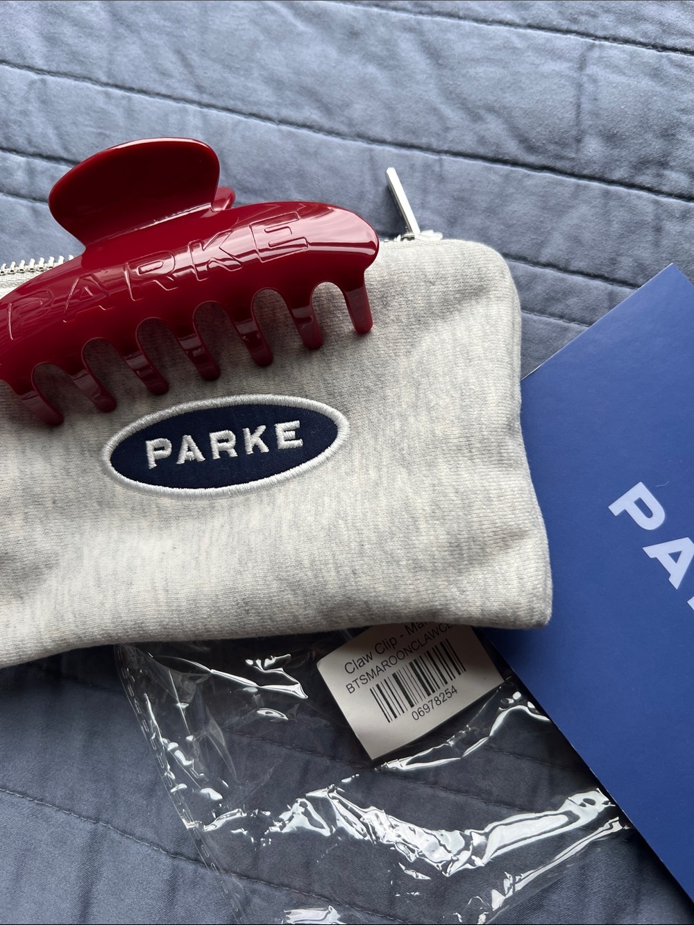 Parke Maroon Red Hair Claw Clip and Zip Pouch New In Bag NWT